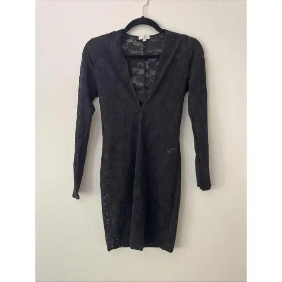 REVOLVE fleur du mal Le Stretch Lace Deep Plunge Mini Dress Black size S NWT - Picture 5 of 7